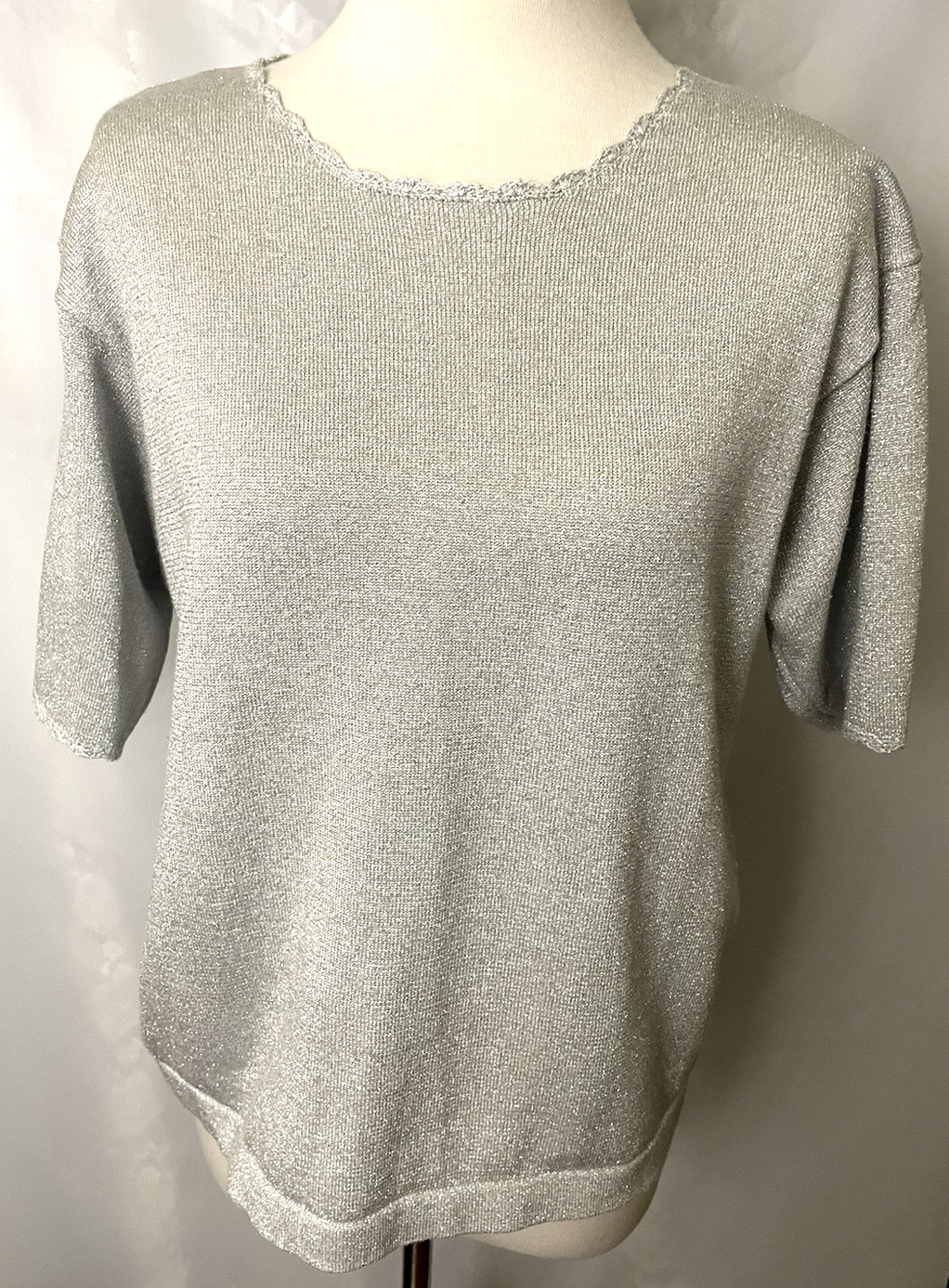 Carter Club Blouse Sz L Womens Pullover Gray Spackling Silver Blouse Holiday Top